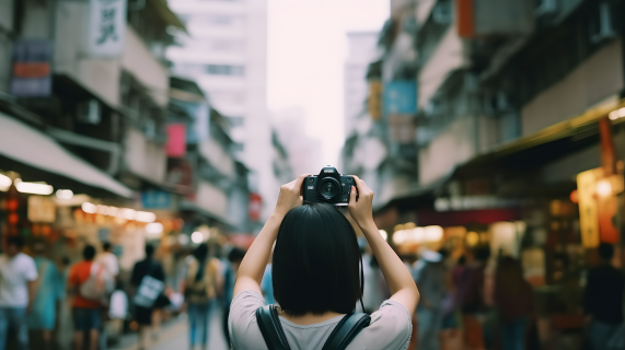 香港街头的后对焦文化混血摄影图片