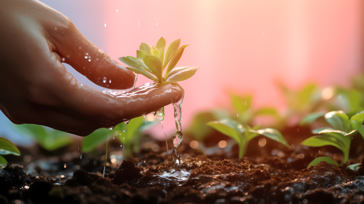 水滴滴落在绿植上的摄影版权图片下载