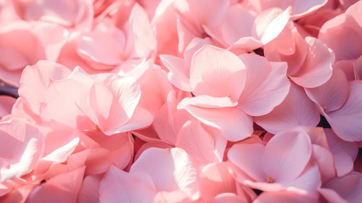 粉色玫瑰花瓣散落于阳光中的摄影版权图片下载