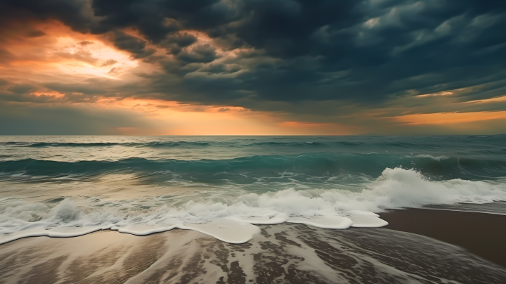 海滩上的大风暴天空摄影版权图片下载
