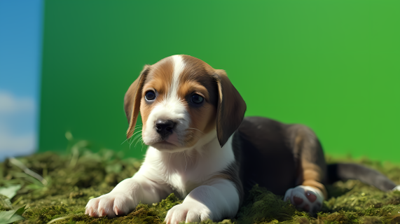 绿幕上的小猎犬摄影图