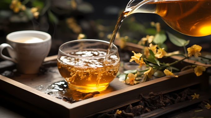 清香幽静泡茶之时的摄影图