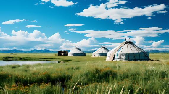 辽阔草原上的蒙古包摄影图片