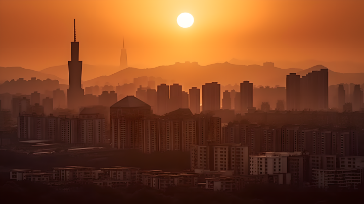 城市天际线上升的太阳摄影版权图片下载