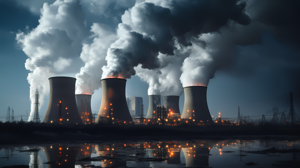 黑烟缭绕的工业厂房摄影版权图片下载