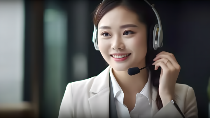 微笑的亚洲商务女性坐在电话中摄影图版权图片下载