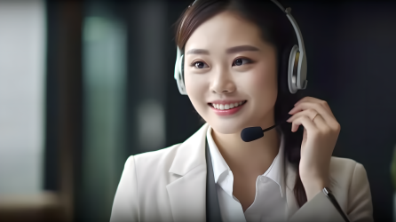 微笑的亚洲商务女性坐在电话中摄影图