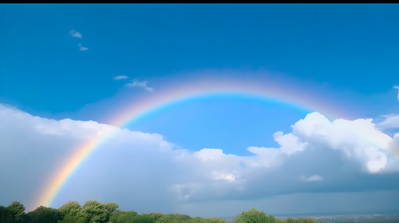 蓝天白云中的彩虹摄影图片