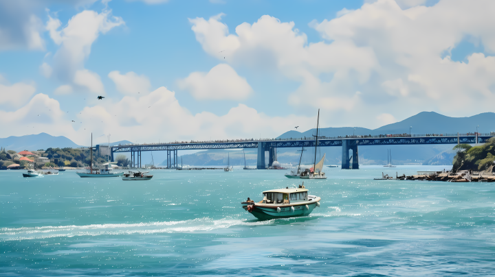 蓝色海洋香港与香港之间的桥梁摄影版权图片下载