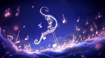 紫色夜空中的音乐符号摄影图