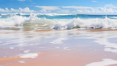 柔焦现实主义风格的海滩波浪摄影图片