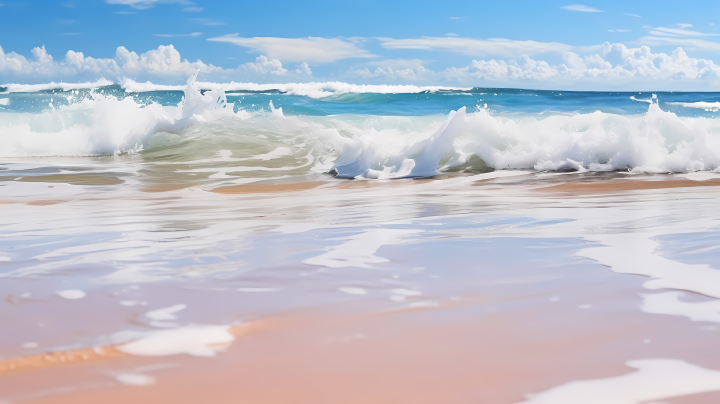 柔焦现实主义风格的海滩波浪摄影版权图片下载