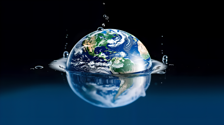 水滴从地球上的水珠中滴落-全球形象摄影图版权图片下载