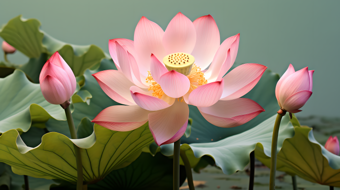 北南朝风格轻粉莲花图片摄影图