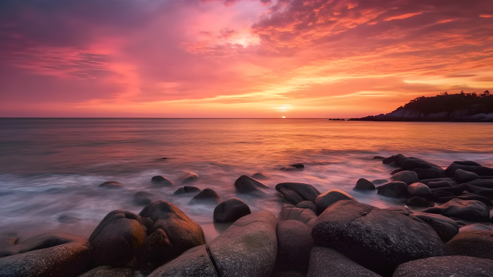 海滩美丽的夕阳照摄影图版权图片下载