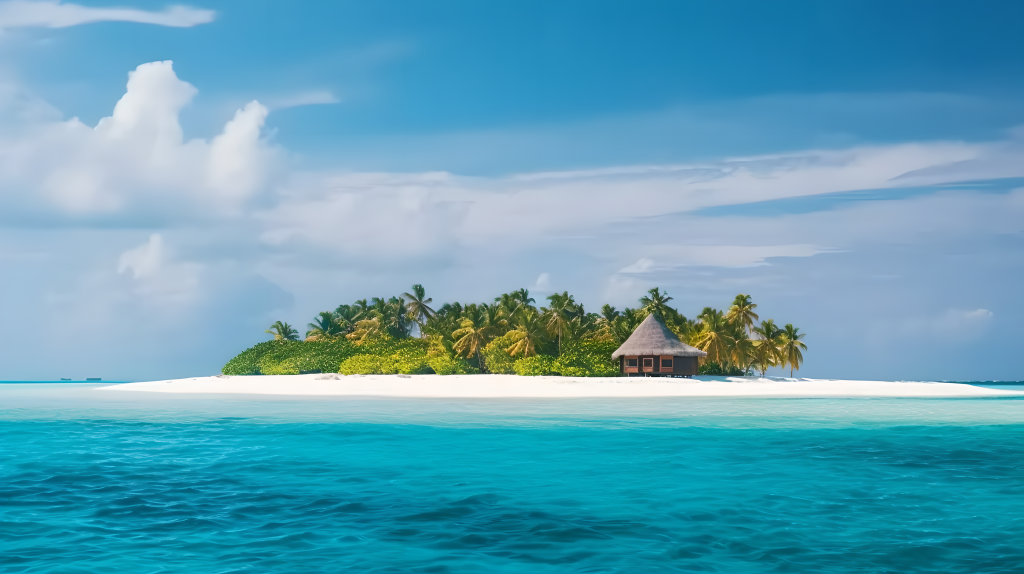 马尔代夫蔚蓝海洋环绕的岛屿摄影图片
