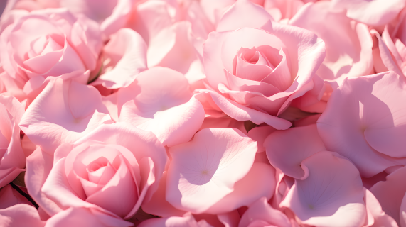 粉色玫瑰花瓣阳光洒落的摄影图片