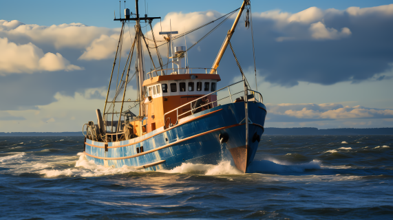 开放海域中的渔船摄影图