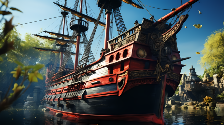 迪士尼世界彩木雕黑色海盗船摄影图片