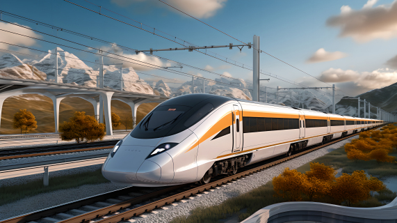 栩栩如生的橙色和米色光线的高速铁路摄影图片