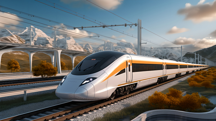 栩栩如生的橙色和米色光线的高速铁路摄影版权图片下载