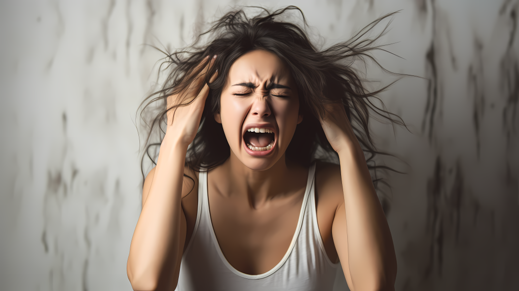 惊慌女子独自在家高清图版权图片下载