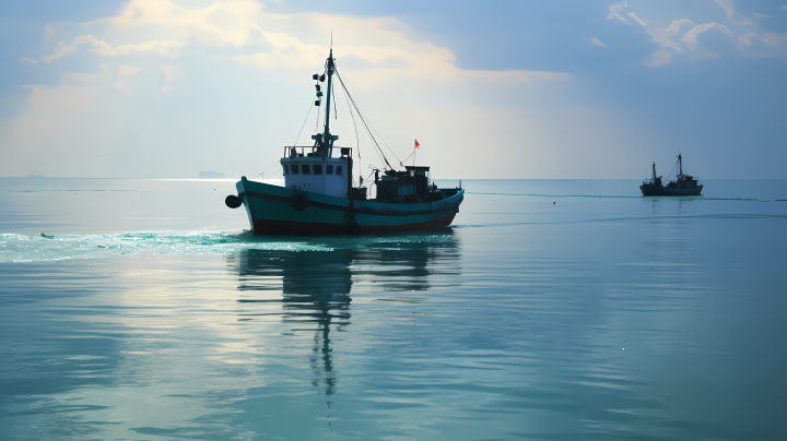 大海中的渔船摄影版权图片下载