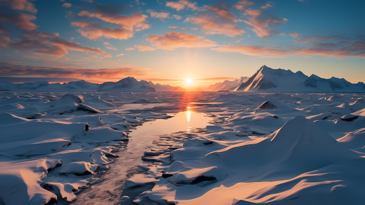 雪山上升的太阳摄影版权图片下载