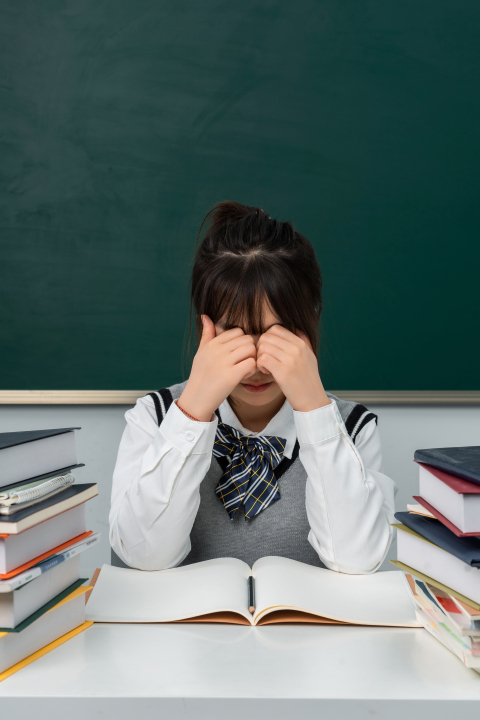 认真做眼保健操的女孩子高清图版权图片下载