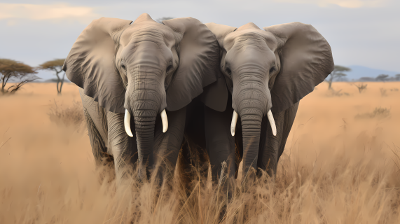 非洲大象在田野中的摄影图