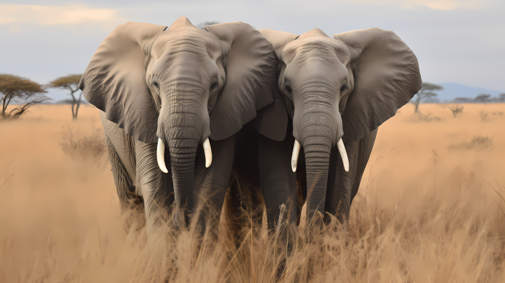 非洲大象在田野中的摄影图版权图片下载