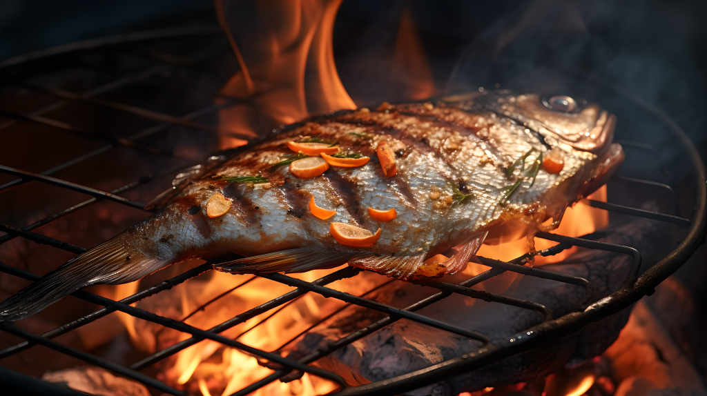 户外烧烤烤鱼摄影版权图片下载