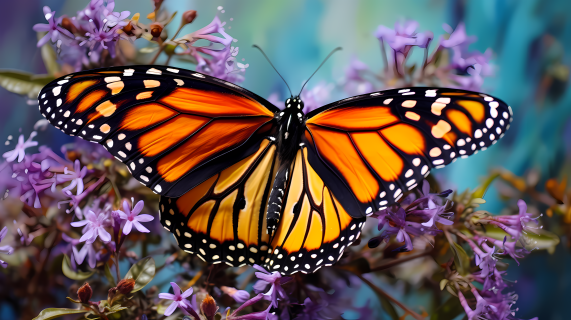 蝴蝶停在紫色花朵上的摄影图片