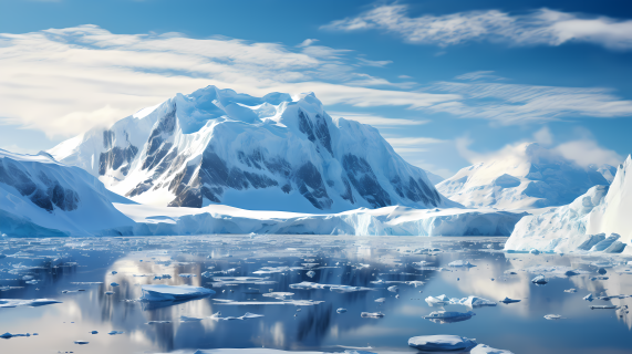南极山脉蓝水摄影图片