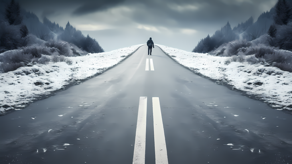 指向不同方向的箭头的白色路上的摄影图片