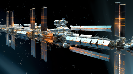 星际空间站的拼接结构摄影图片