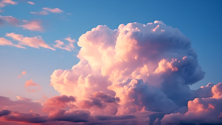 梦幻色彩大片粉橙蓝彩云萦绕的夜空摄影图版权图片下载