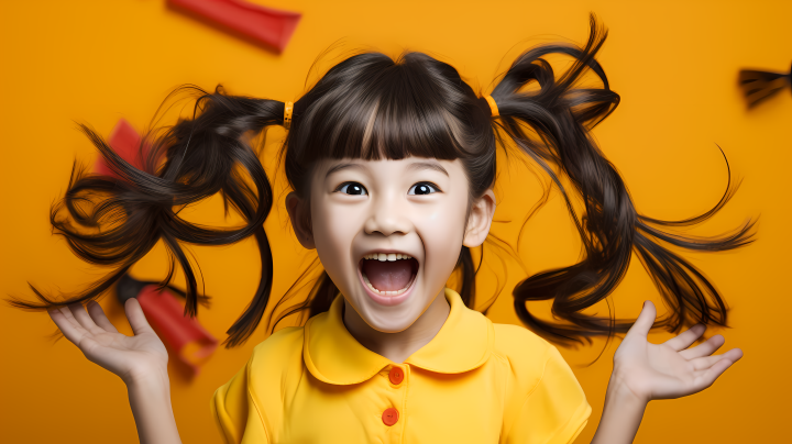 活泼可爱的亚洲女孩扭动头发摄影版权图片下载