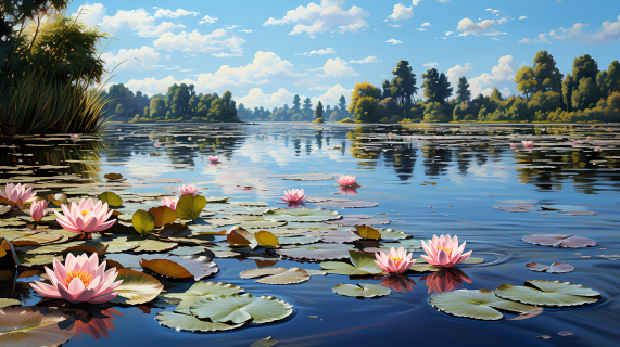 粉莲花在湖上图片