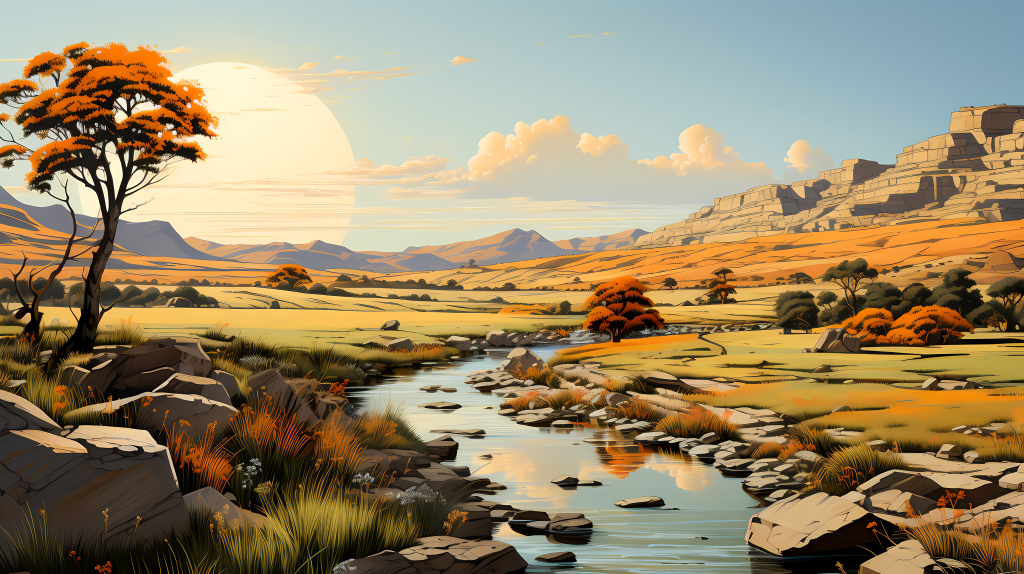 高尔夫球场沿着岩石溪流摄影版权图片下载