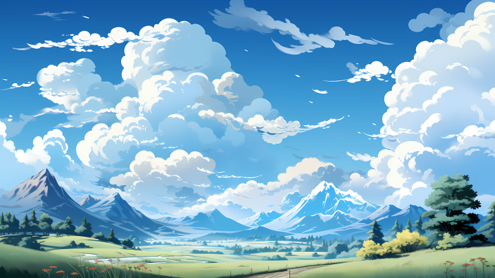 绚丽的天空中的卡通云彩摄影版权图片下载