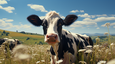草地上奶牛在白色背景上的摄影图片