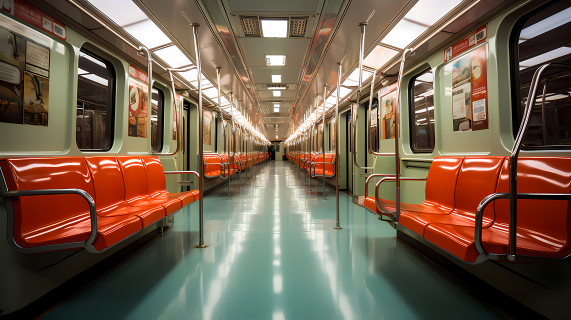 地铁橙色座椅摄影图片
