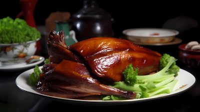 中式剥皮烤鸭摄影图片