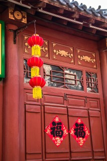 贴着两个福字的门实拍图