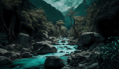 丛林流淌的巨大河流摄影图片