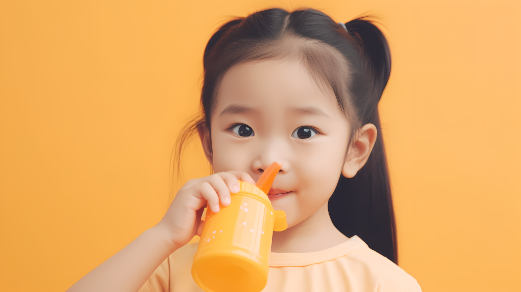 黄衬衫小女孩拿杯子摄影图版权图片下载