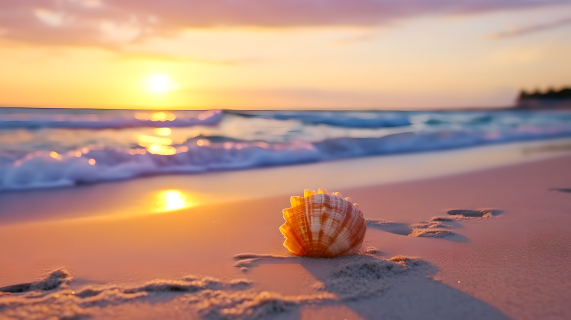 日落海滩壳摄影图