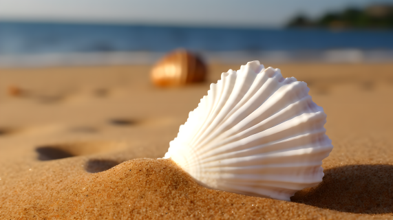 细腻沙滩上的白贝壳摄影图
