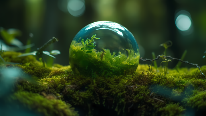 玻璃制成的绿色星球上的苔藓摄影图版权图片下载